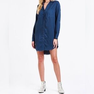 Dear John Women's Tencel Chambray Button Front Shirt Dress, Navy blue, Size XS